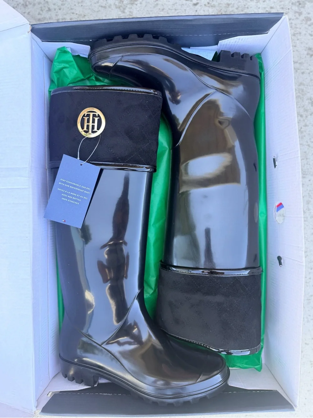 Tommy Hilfiger Glossy Black Men's Rain Boots with Logo Accent